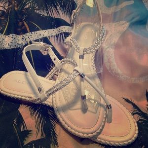 3/$30 Aldo White leather thong sandals